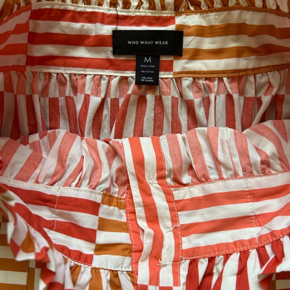 Striped Red and Tan Who What Wear Midi Skirt With Pockets Size Medium Comfy - Picture 6 of 9